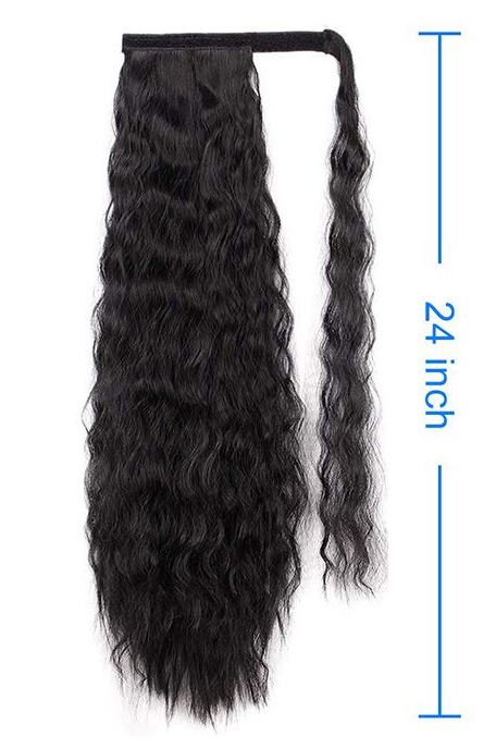 24 Inch Long Wavy Curly Hair Corn Wave Ponytail For Women - 1B#