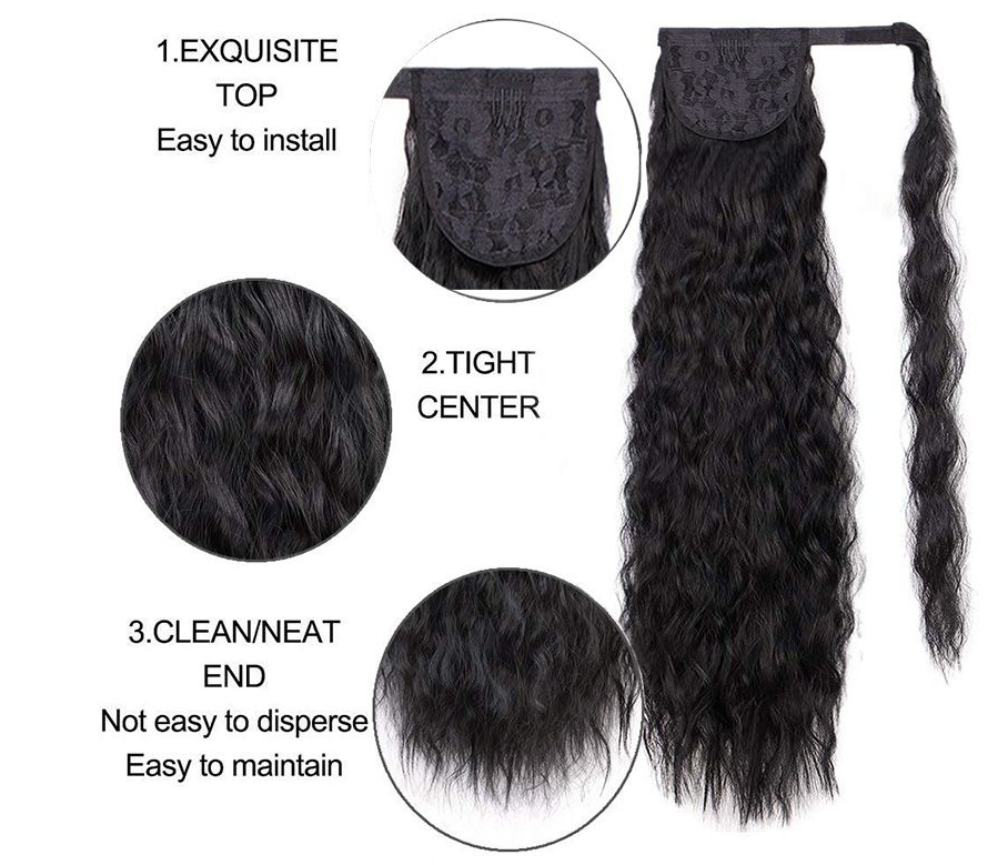 24 Inch Long Wavy Curly Hair Corn Wave Ponytail For Women - 1B#